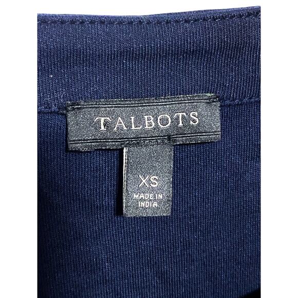 Talbots Dress XS Navy Blue White Embroidered Sleeve Preppy Coastal Boho Chic - Picture 4 of 6